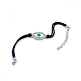 Black Cord Bracelet with Sterling Silver Evil Eye Charm Paved with Clear CZ