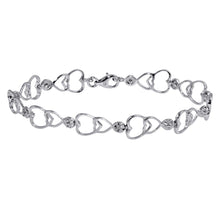 Load image into Gallery viewer, Sterling Silver Rhodium Plated Open Multi Heart Clear CZ Tennis Bracelet