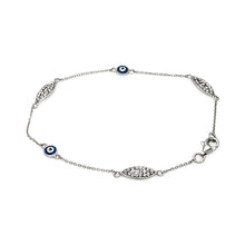 Load image into Gallery viewer, Sterling Silver Bracelet Paved with Clear CZ with Multi Evil Eye Charms