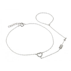 Sterling Silver Rhodium Plated Heart Arrow Clear CZ Bracelet