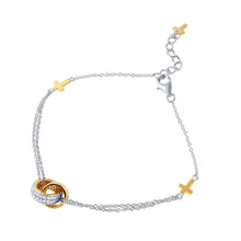Load image into Gallery viewer, Sterling Silver Rhodium Plated CZ Gold Crosses Charm Bracelet