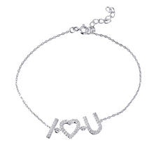 Load image into Gallery viewer, Sterling Silver Rhodium Plated CZ \'I [heart] U\' Bracelet