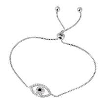 Load image into Gallery viewer, Sterling Silver Rhodium Plated CZ Evil Eye Tassel Bracelet