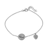 Sterling Silver Rhodium Plated Love and Heart with CZ Bracelet