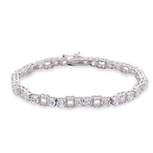 Load image into Gallery viewer, Sterling Silver Rhodium Plated Round CZ Alternating Tennis Bracelet