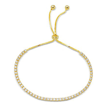 Load image into Gallery viewer, Sterling Silver Gold Plated Tennis Adjustable Bracelet with CZ