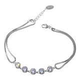 Sterling Silver Rhodium Plated Double Strand Box Bracelet with Round CZ