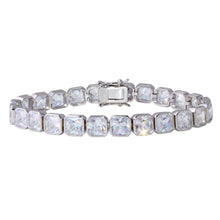 Load image into Gallery viewer, Sterling Silver Rhodium Plated Round and Rectangle Cushion CZ Tennis Bracelet