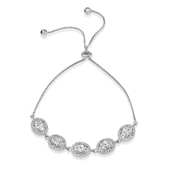 Sterling Silver Rhodium Plated 5 Micro Pave Clear Oval and Clear Round CZ Lariat Bracelet