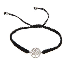 Load image into Gallery viewer, Sterling Silver Rhodium Plated Family Tree Black Braided Cord Bracelet