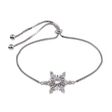 Sterling Silver Rhodium Plated Lariat Snow Flake CZ Bracelet