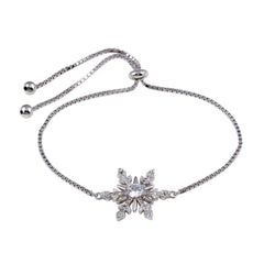 Sterling Silver Rhodium Plated Lariat Snow Flake CZ Bracelet