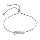 Sterling Silver Rhodium Plated Lariat Mom CZ Bracelet