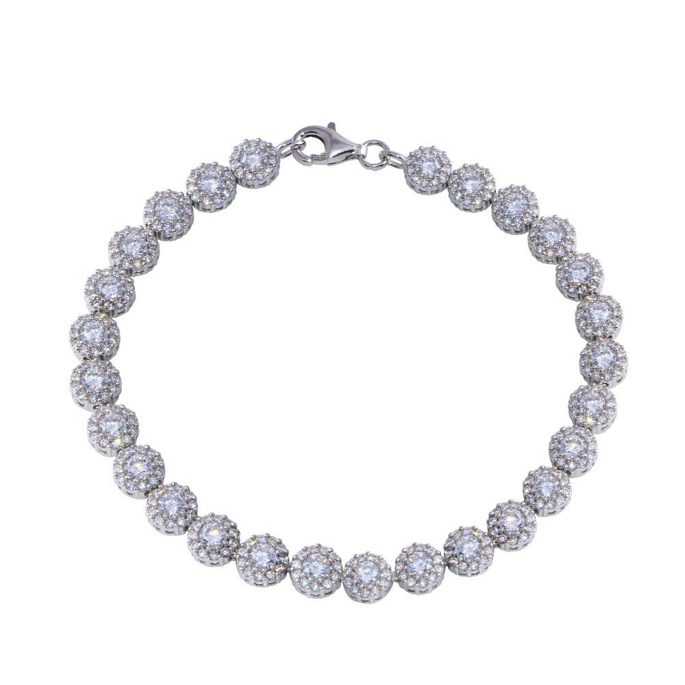 Sterling Silver Rhodium Plated Flower Clear CZ Bracelet