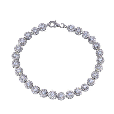 Sterling Silver Rhodium Plated Flower Clear CZ Bracelet