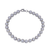 Sterling Silver Rhodium Plated Flower Clear CZ Bracelet