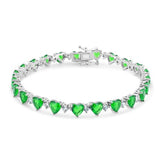 Sterling Silver Rhodium Plated Heart Green CZ 6mm Tennis Bracelet