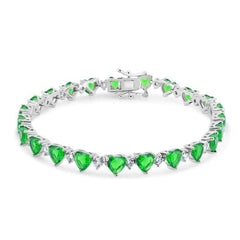 Sterling Silver Rhodium Plated Heart Green CZ 6mm Tennis Bracelet