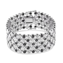 Load image into Gallery viewer, Sterling Silver Rhodium Plated 4 Row Round Black Clear Bubble Large Hip Hop Bracelet Width-32.1mm, Length-8.5inches