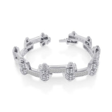 Load image into Gallery viewer, Sterling Silver Rhodium Plated DC CZ Alternating Hinge Men\&#39;s Bracelet