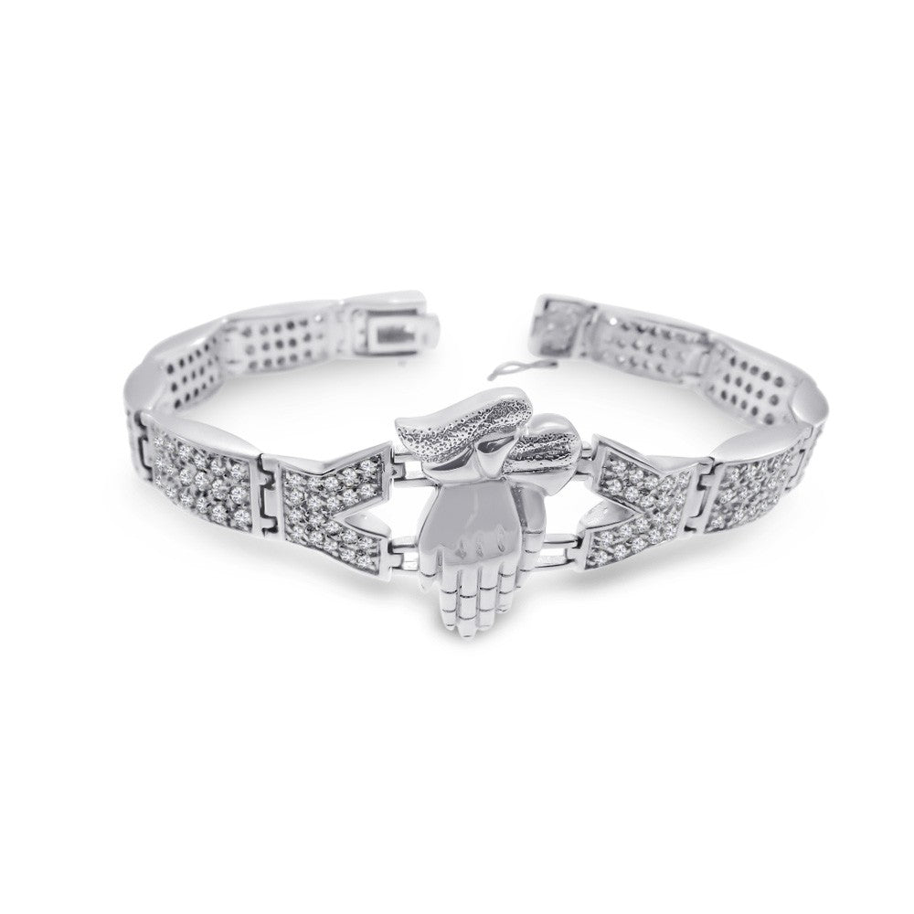 Sterling Silver Rhodium Plated Praying Hand CZ Bracelet