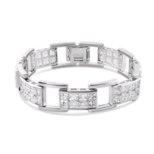 Load image into Gallery viewer, Sterling Silver Rhodium Plated Mens Link Clear Square CZ Studded Hip Hop Bracelet Width-17.2mm