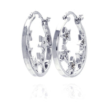 Load image into Gallery viewer, Sterling Silver Rhodium Plated Star Shape Hoop Earrings With CZ Stones