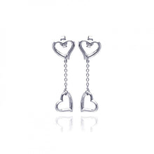 Load image into Gallery viewer, Sterling Silver Two Plain Hearts Design Dangle Stud Earring