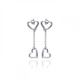 Sterling Silver Two Plain Hearts Design Dangle Stud Earring