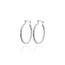 Load image into Gallery viewer, Sterling Silver Rhodium Plated  Hoop Earrings With CZ Stones