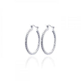 Sterling Silver Rhodium Plated  Hoop Earrings With CZ Stones