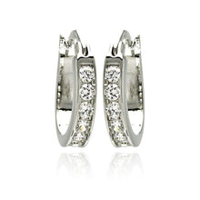 Load image into Gallery viewer, Sterling Silver Rhodium Plated Oval Hoop Earrings With CZ Stones