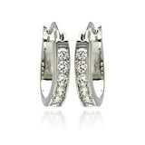 Sterling Silver Rhodium Plated Oval Hoop Earrings With CZ Stones