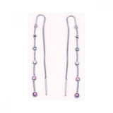 Sterling Silver Single Strand with Multi-Colored Round Czs on Bezel Setting Threader Chain Earring