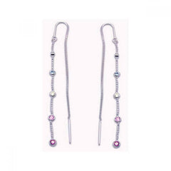 Sterling Silver Single Strand with Multi-Colored Round Czs on Bezel Setting Threader Chain Earring