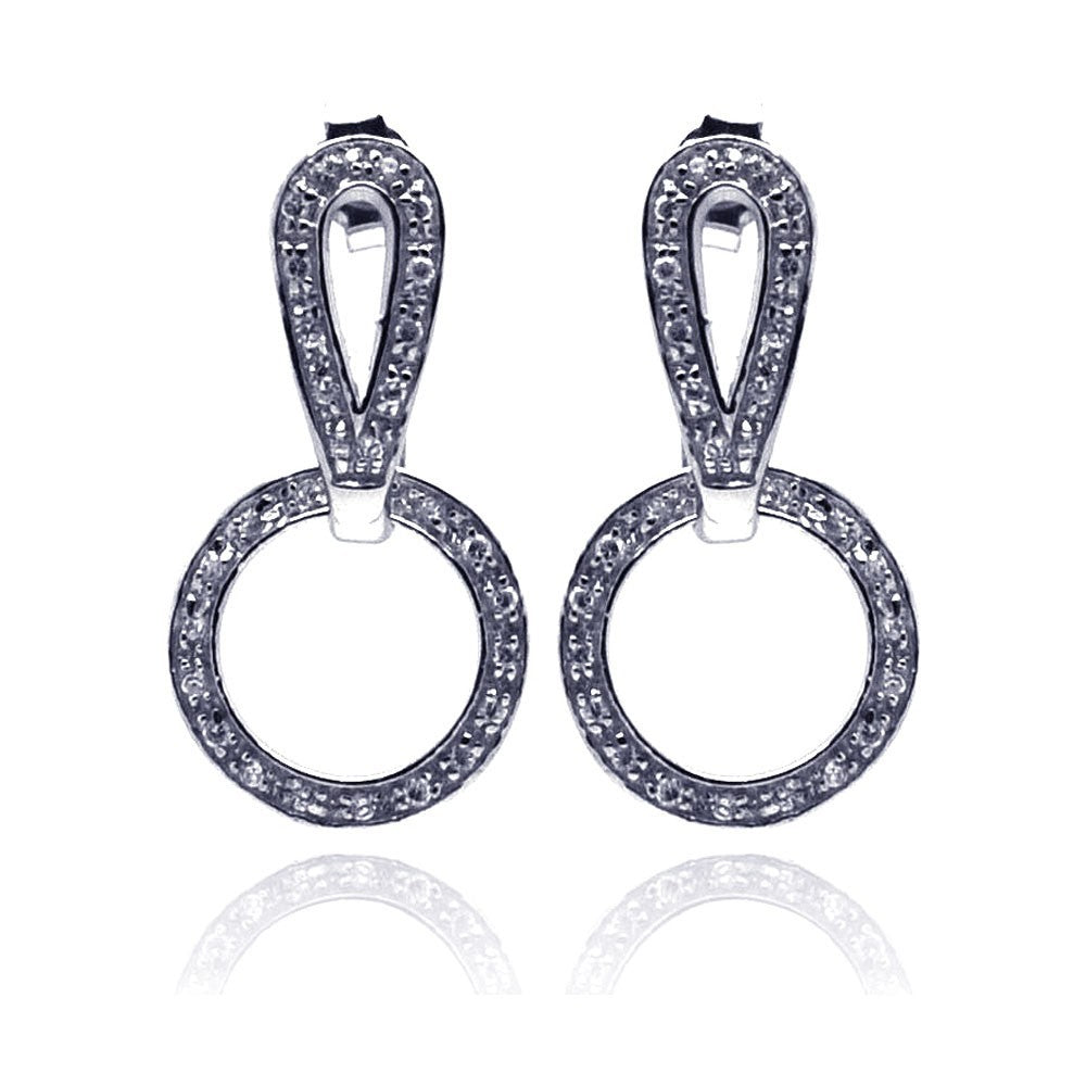 Sterling Silver Fancy Movable Round Loop Design Inlaid with Clear Czs Dangle Stud Earring