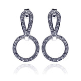 Sterling Silver Fancy Movable Round Loop Design Inlaid with Clear Czs Dangle Stud Earring