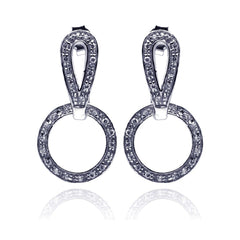 Sterling Silver Fancy Movable Round Loop Design Inlaid with Clear Czs Dangle Stud Earring