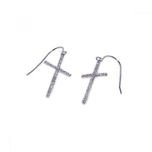 Load image into Gallery viewer, Sterling Silver Classic Cross Design Inlaid With Clear Czs Dangle Hook Earring