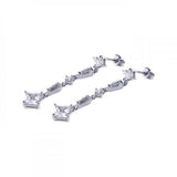 Sterling Silver Trendy Baguette and Princess Cut Clear Cz Dangle Stud Earring