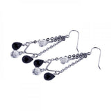 Sterling silver Sophisticated Chandelier Design With Hanging  Black and Clear Czs Dangle Stud Earring