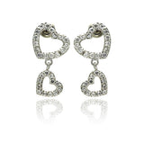 Sterling Silver Trendy Paved Double Open Hearts Design Dangle Stud Earring