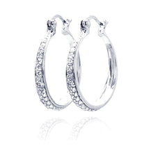 Load image into Gallery viewer, Sterling Silver  Rhodium Plated Round Small CZ Hoop Earrings