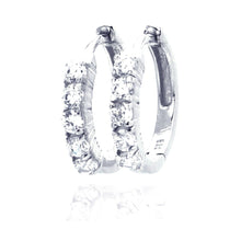 Load image into Gallery viewer, Sterling Silver Rhodium Plated Circle Shaped Huggie Earrings With CZ Stones