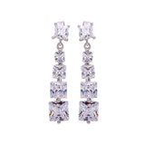 Sterling Silver Stylish Graduated Princess Cut Clear Czs Design Dangle Stud Earring with Earring Height of 31.75MM
