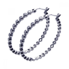 Load image into Gallery viewer, Sterling Silver Nickel Free Rhodium Plated Round Clear CZ Medium Bubble Hoop Earring
