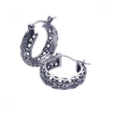Load image into Gallery viewer, Sterling Silver Nickel Free Rhodium Plated Filigree Shaped Hoop Earrings With CZ Stones