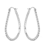Sterling Silver Nickel Free Rhodium Plated Open Drop Shape  Hoop Earrings With CZ Stones