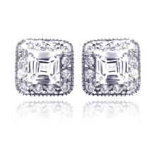 Load image into Gallery viewer, Sterling Silver Nickel Free Rhodium Plated Square Cluster Shaped Stud Earring With CZ Stones