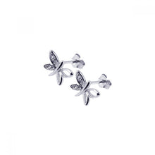 Load image into Gallery viewer, Sterling Silver Fancy Dragonfly Design Inlaid with Clear Czs Stud Earring